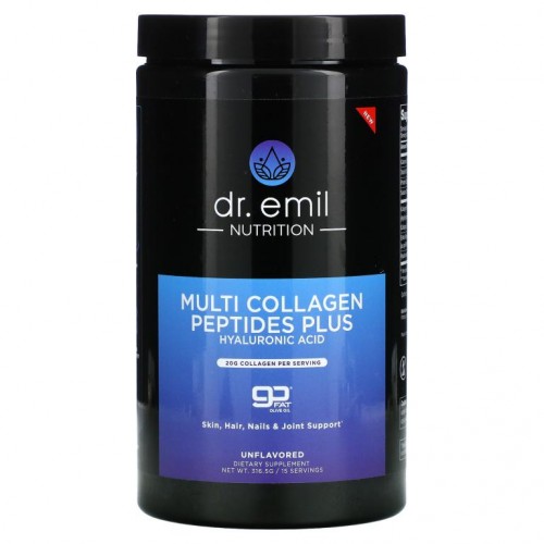Dr Emil Nutrition, 멀리 콜라겐 펩타이드 + 히알루론산 분말, 무맛, 316.5g