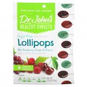 Dr. John's Healthy Sweets, 롤리팝, 섬유소 & 비타민C 함유, 블루 라즈베리, 포도, 체리, 무설탕, 105g(3.7oz)