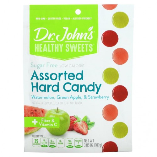 Dr. John's Healthy Sweets, Assorted Hard Candy, + Fiber & Vitamin C, Sugar Free, 3.85 oz (109 g)
