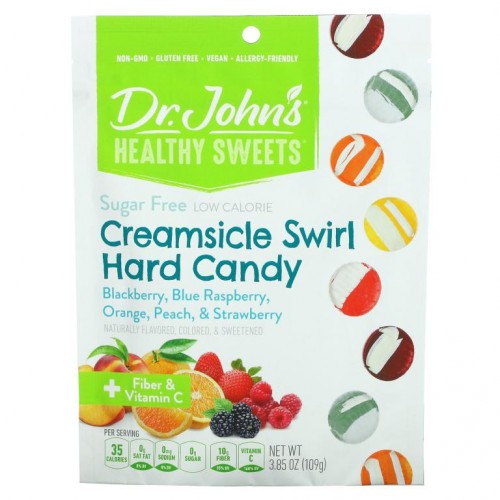 Dr. John's Healthy Sweets, Creamsicle Swirl Hard Candy, + Fiber & Vitamin C, Sugar Free, 3.85 oz (109 g)
