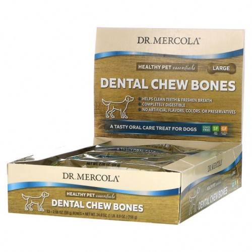 Dr. Mercola, 덴탈 츄 본, 대형, 반려견용, 12개, 각 61g(2.15oz)