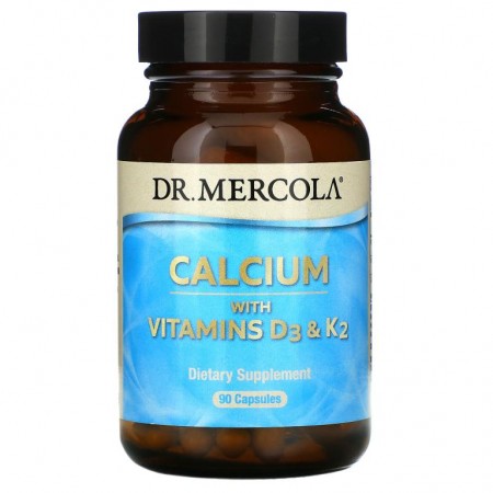 Dr. Mercola, 비타민 D3 및 K2 함유 칼슘, 캡슐 90정