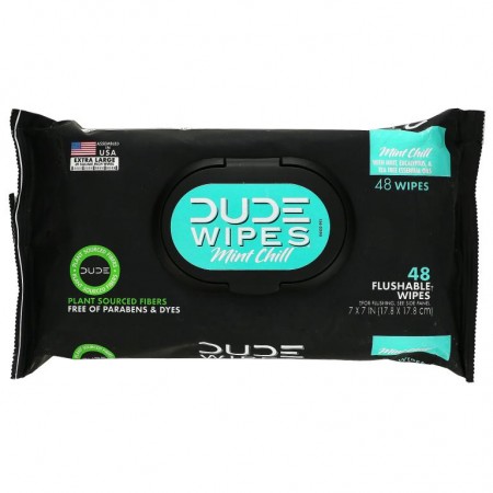 Dude Products, Flushable Wipes, Mint Chill, 48 Wipes