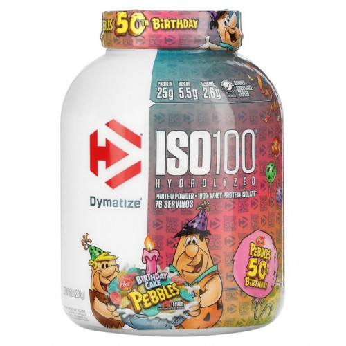 Dymatize, 가수분해 ISO100, 100% 분리유청단백질, 생일 케이크 페블스, 2.3kg(5lbs)