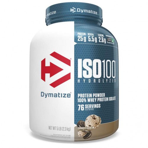 Dymatize, ISO100 가수분해된, 100% 위장 단백질 과립, 쿠키& 크림, 5 lbs (2.3 kg)