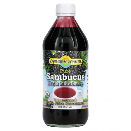 Dynamic Health Laboratories, 순 삼부커스 블랙 엘더베리즙 100% 농축물, 무가당, 473ml(16fl oz)