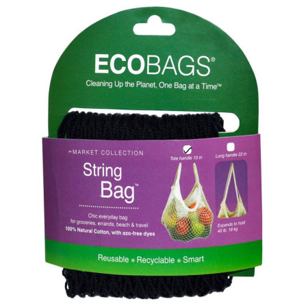 ECOBAGS, 마켓 컬렉션, String Bag, 토트 핸들 10인치, 블랙, 1개