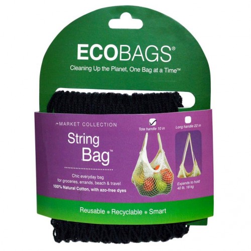 ECOBAGS, 마켓 컬렉션, String Bag, 토트 핸들 10인치, 블랙, 1개