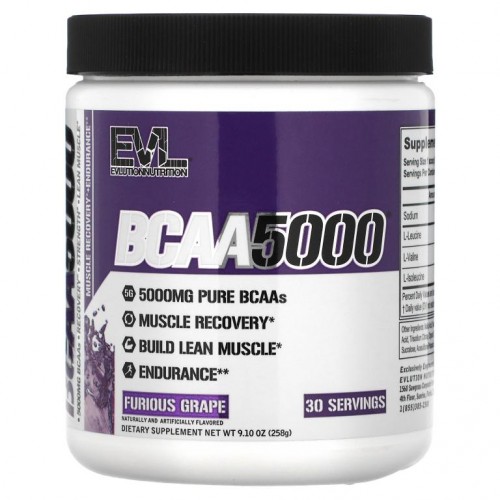 EVLution Nutrition, BCAA5000, 퓨리어스 그레이프, 258g(9.10oz)