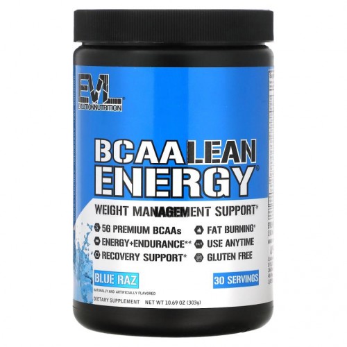 EVLution Nutrition, BCAA LEAN ENERGY, 블루 라즈 맛, 303g(10.69oz)