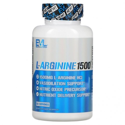 EVLution Nutrition, L-알지닌 1500, 캡슐 100정