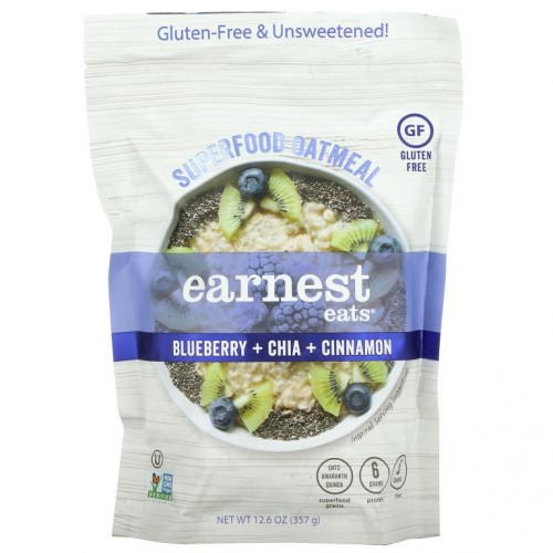 Earnest Eats, 슈퍼푸드 오트밀, 블루베리 + 치아 + 시나몬, 12.6 oz (357 g)