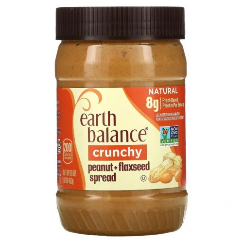 Earth Balance, 천연 땅콩 버터와 아마씨, 크런치, 16 oz (453 g)