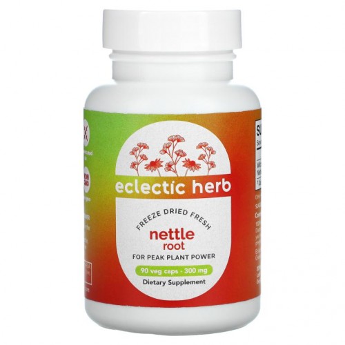 Eclectic Institute, 무가공 신선 동결 건조, 쐐기풀 뿌리, 300mg, 유전자 변형 성분 무함유 베지 캡슐 90정