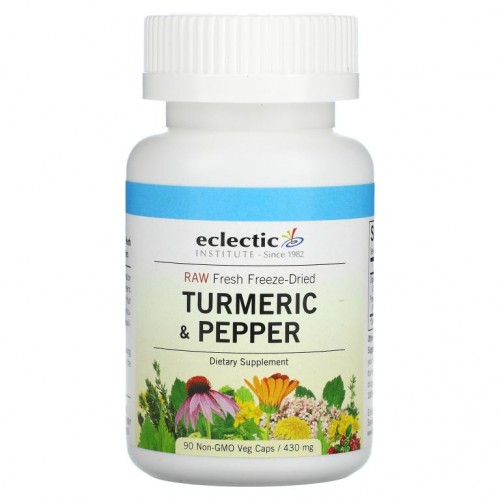 Eclectic Institute, 무가공 신선 동결 건조, 강황 & 페퍼, 430mg, 유전자 변형 성분 무함유 베지 캡슐 90정