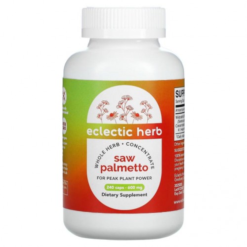 Eclectic Institute, 천연 허브 농축물, 쏘팔메토, 600mg, 캡슐 240정