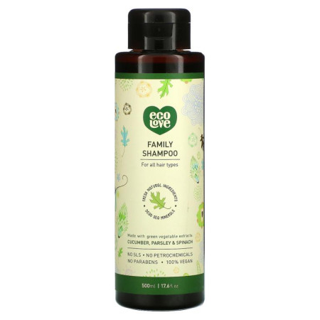 Eco Love, 패밀리 샴푸, 오이, 파슬리, 시금치, 500ml(17.6fl oz)