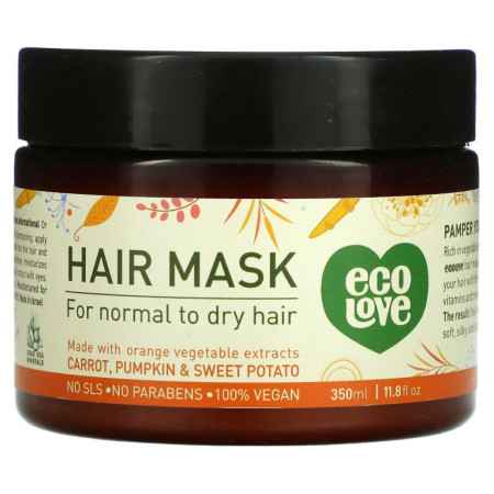 Eco Love, 헤어 마스크, 당근, 호박 및 고구마 함유, 350ml(11.8fl oz)