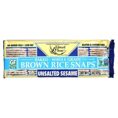 Edward & Sons, 볶은 통곡물 현미 스냅, 무가염 참깨, 3.5 oz (100 g)