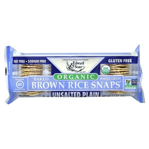 Edward & Sons, 유기농, 구운 통곡물 Grain Brown Rice Snaps, 무염 플레인, 100g(3.5oz)