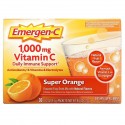 Emergen-C, 비타민C, 향료 첨가된 발포 드링크 믹스, 슈퍼 오렌지 맛, 1,000mg, 30팩, 개당 9.1g(0.32oz)