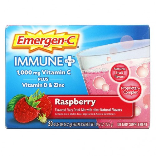Emergen-C, Immune+, Raspberry, 1,000 mg, 30 packets, 0.32 oz (9.2 g) Each