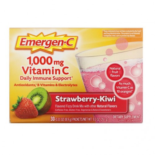 Emergen-C, Vitamin C, Flavored Fizzy Drink Mix, Strawberry-Kiwi, 1,000 mg, 30 Packets, 0.31 oz (8.9 g) Each