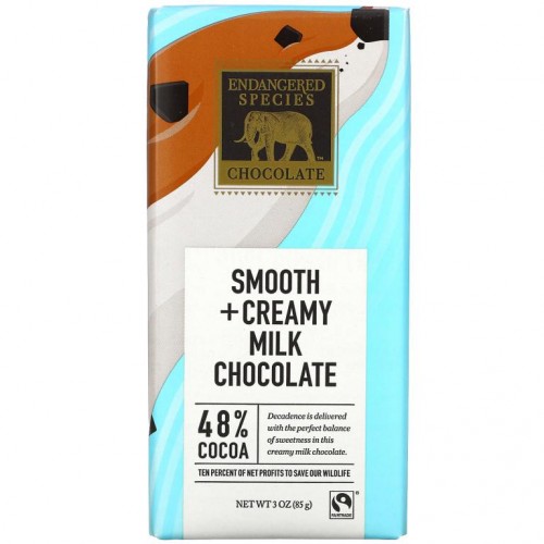 Endangered Species Chocolate, 부드럽고 크리미한 밀크 초콜릿, 48% 코코아, 85g(3oz)