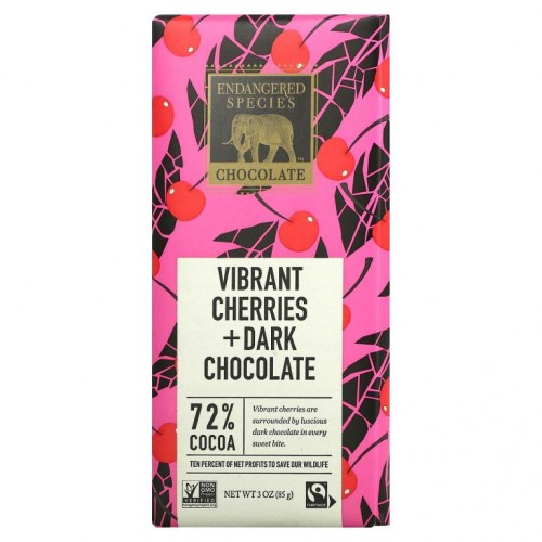 Endangered Species Chocolate, 싱싱한 체리 + 다크 초콜릿, 코코아 72%, 85g(3oz)