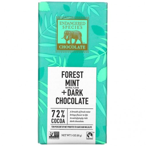 Endangered Species Chocolate, 포레스트 민트 + 다크 초콜릿, 코코아 72%, 85g(3oz)
