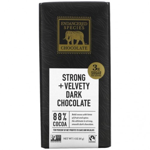 Endangered Species Chocolate, 스트롱 + 벨베티 다크 초콜릿, 85g(3oz)