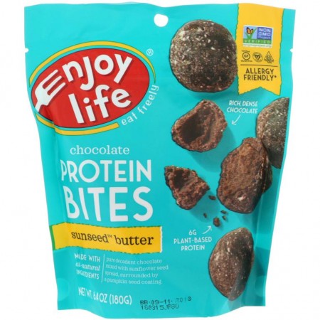 Enjoy Life Foods, 초콜릿 단백질 바이트, 해바라기 씨앗 버터, 6.4oz (180g)