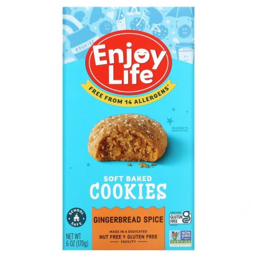 Enjoy Life Foods, 부드럽게 구운 쿠키, 진저브레드 스파이스, 6 oz (170 g)