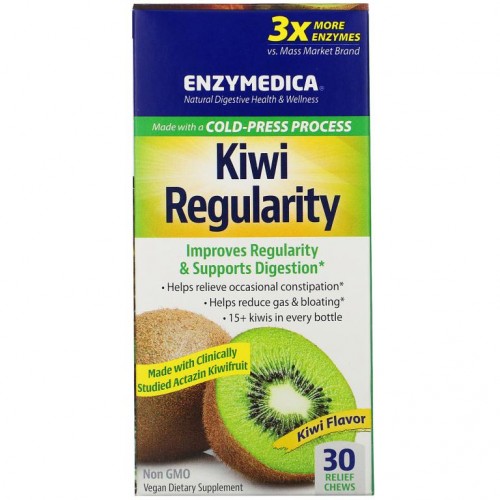 Enzymedica, 키위 레귤러리티, 키위 맛, 릴리프 츄 30정
