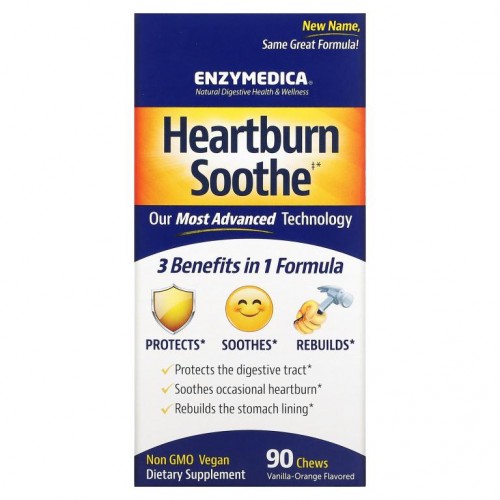 Enzymedica, Heartburn Soothe, 바닐라-오렌지, 츄 90개