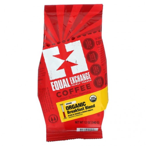 Equal Exchange, 유기농 커피, 브랙퍼스트 블렌드, 분쇄, 미디엄 & 프렌치 로스트, 340g(12oz)