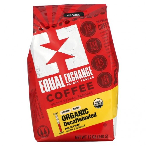 Equal Exchange, 유기농 커피, 풀 시티 로스트, 분쇄 커피, 디카페인, 340g(12oz)