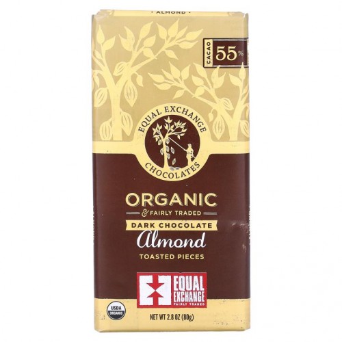 Equal Exchange, 유기농 다크 초콜릿, 볶은 아몬드, 2.8 oz (80 g)