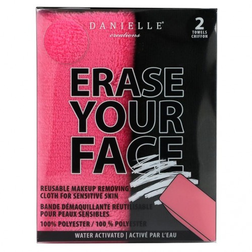 Erase Your Face, 재사용 가능한 메이크업 리무빙 천, 핑크 및 블랙, 천 2개