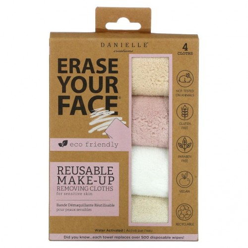 Erase Your Face, 재사용 가능한 메이크업 클렌징 타올, 여러 색상, 4개