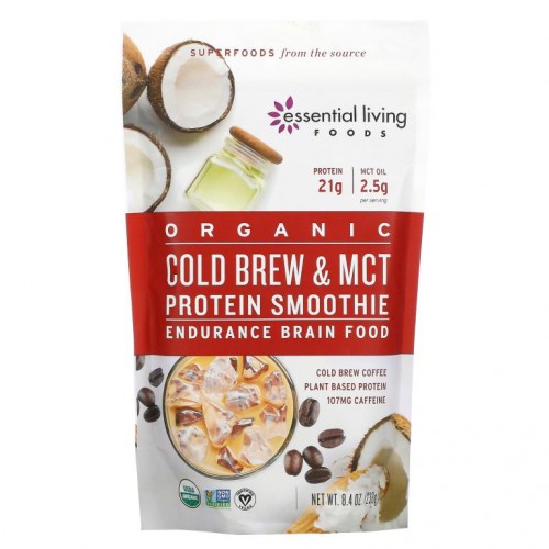 Essential Living Foods, Organic Cold Brew & MCT Protein Smoothie, Endurance Brain Food, 8.4 oz (238 g)