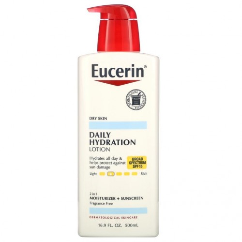 Eucerin, 로션, 일일 보습, 건성 피부, SPF15 자외선 차단제, 무향, 500 ml(16.9 fl oz)