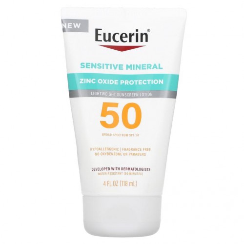 Eucerin, 센시티브 미네랄, 가벼운 자외선 차단제 로션, SPF 50, 향료 무함유, 118ml(4fl oz)