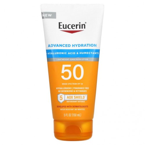 Eucerin, 향상된 보습 기능, 가벼운 자외선 차단제 로션, SPF 50, 향료 무함유, 150ml(5fl oz)