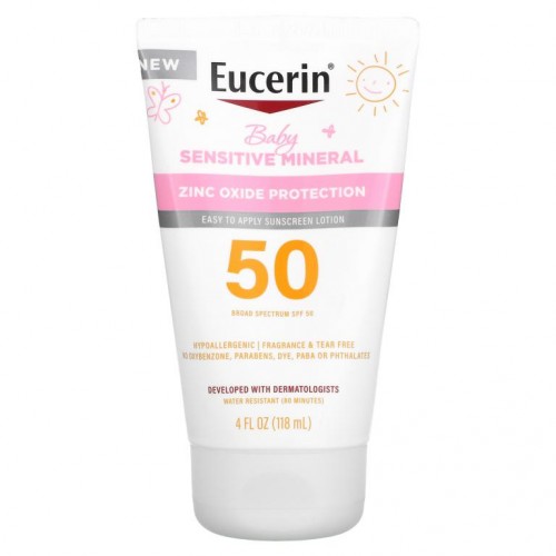 Eucerin, 유아용, 센시티브 미네랄 자외선 차단 로션, SPF 50, 향료 무함유, 118ml(4fl oz)