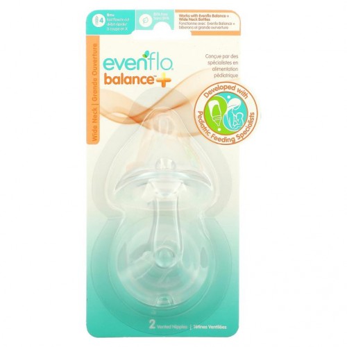 Evenflo Feeding, Balance+, Wide Neck, 8+ Months, 2 Vented Nipples