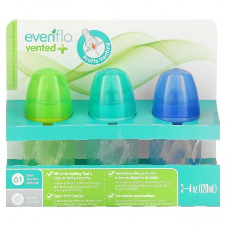Evenflo Feeding, Vent+Twist PP Tint Bottles, Standard, 0+ Months, Slow, 3 Bottles, 4 oz (120 ml) Each