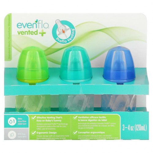 Evenflo Feeding, Vent+Twist PP Tint Bottles, Standard, 0+ Months, Slow, 3 Bottles, 4 oz (120 ml) Each
