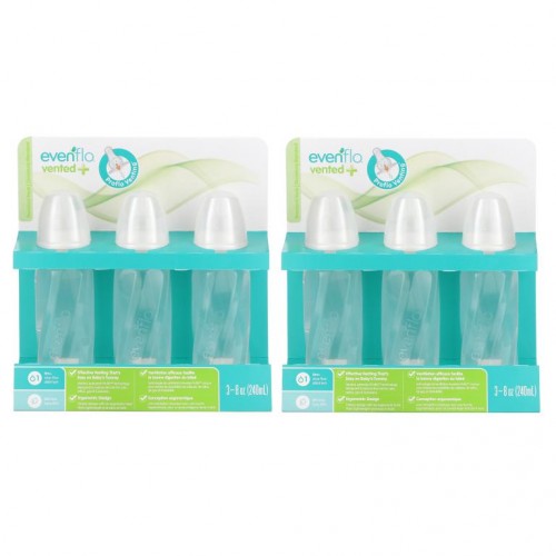 Evenflo Feeding, Vent+ Twist PP Clear Bottles, Standard, 0+ Months, Slow, 3 Pack, 8 oz (240 ml) Each