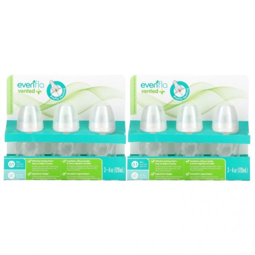 Evenflo Feeding, Vented+ Twist PP Clear Bottles, Standard, 0+ Months, Slow, 3 Bottles, 4 oz (120 ml) Each